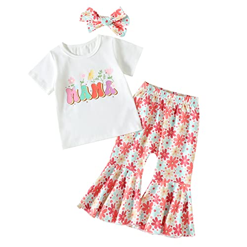 Tops de verão para meninas de manga curta para o dia das mães com estampas florais conjunto de três