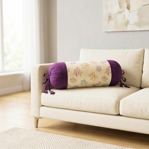 Image of SAJAVAT HOME Bolster Cover Pack of 2 | Printed Side Pillow Covers for Sofa, Bed & Diwan | 32x15 Inch Round Pillow Covers with Adjustable Ties (Purple Berry)