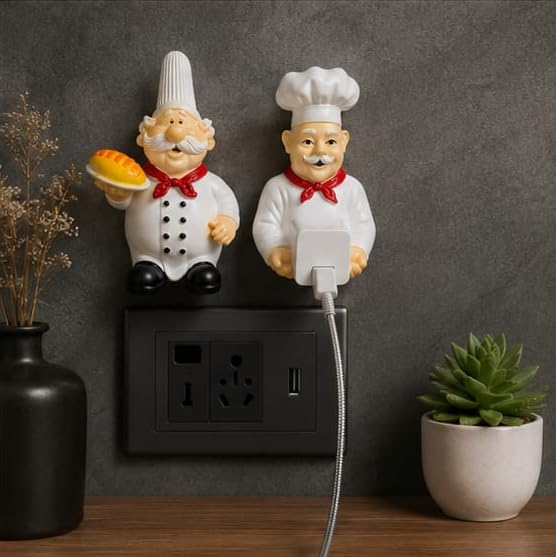 Ramashram Cook Fat Chef Mobile Power Plug Hook/Socket Holder Multicolor (Pack of 2), Resin-image-43