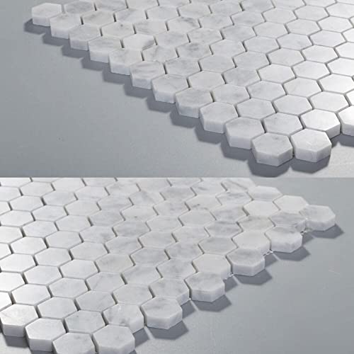 Diflart Carrara Italian White Bianco Carrera Hexagon Marble Mosaic Tile 1 Inch Glossy Backsplash Tiles For Kitchen Bathroom Wall Floor Pack Of 5 Sheets #TOP2
