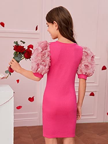 WDIRARA Girl's Ribbed Mesh Short Puff Sleeve Cute Birthday Party Pencil Mini Dress2