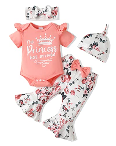 Image of SODLON Newborn Baby Girl Clothes Outfits Infant Clothing Ruffle Romper Top Floral Pants Outfit Sets for Baby Girls 0-18M