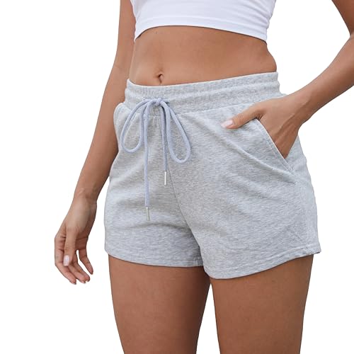 Womens Sweat Shorts Casual Summer Comfy Lounge Athletic Clothes Elastic Cotton Running Shorts with Pockets