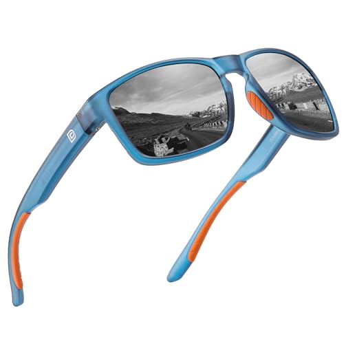 DUCO Polarized Sunglasses for Men and Women Retro Square UV400 Protection Lightweight Frame Driving Sun Glasses DC6288 (Transparent Blue Frame Grey Lens)