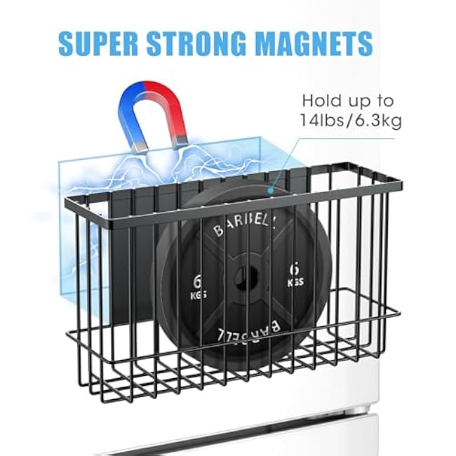 NiHome Magnetic Metal Basket Organizers, Dryer Ball Holder, 2PCS Medium & Small, Versatile Storage for Kitchen & Office Holds Up to 14 lbs, Easy Attach to Refrigerator or Any Magnetic Surface(Black)