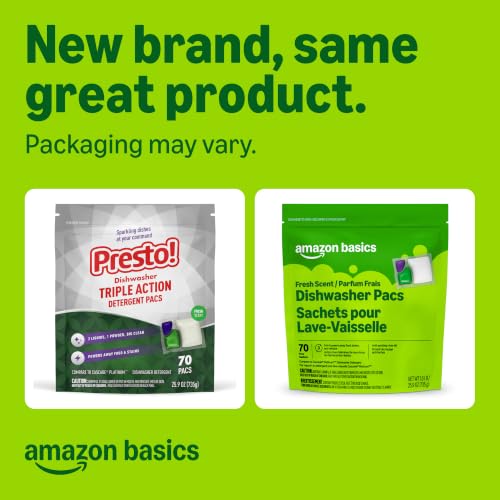 Amazon Basics Triple Action Dishwasher Pacs, Anti-spotting, Fresh Scent, 70 Count (Previously Presto!) view 2