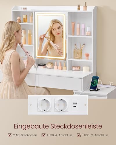 VASAGLE Schminktisch mit LED-Beleuchtung, 40 x 124,7 x 145 cm – Ansicht 4