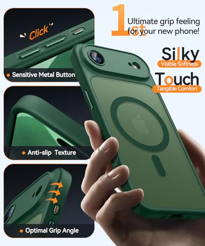 Image of CANSHN Magnetic Compatible with iPhone Air Case(6.5 Inch), Upgraded [Full Camera Protection] [Compatible with Magsafe] [Translucent Matte] Shockproof Phone Cover for iPhone 17 Air Case,Deep Green