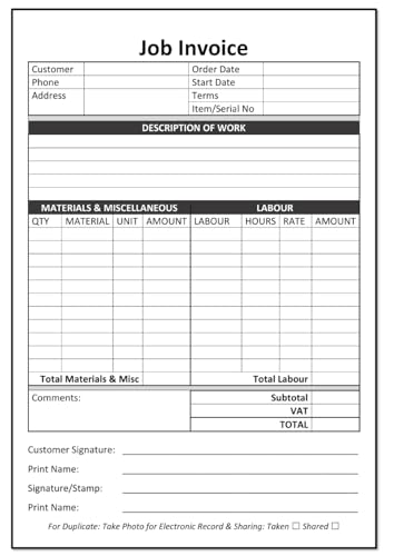 Appliance Repair Invoice Book - A4 - 100 Invoice Sheets: Job Invoice for Engineers & Technicians