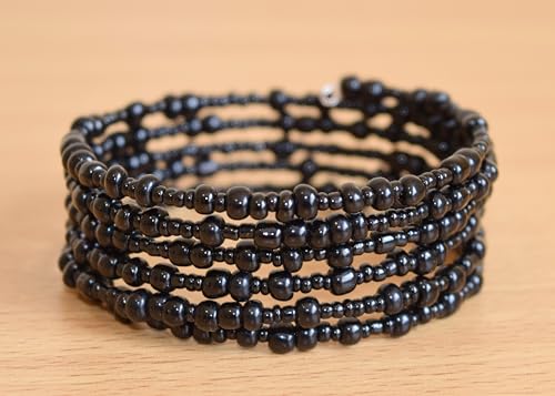 TEMBO AFRICA Set of 2 Handmade Beaded Bracelets for Women - Wrap Bracelets - Boho Jewelry Gifts - Black2