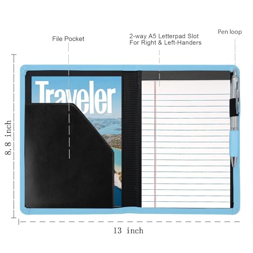 Image of Padfolio /Portfolio Binder, Mini Padfolio Portfolio Binder 5 x 8 Legal Writing Pad, A5 Document Organizer Folder for Men Women, Sky Blue.