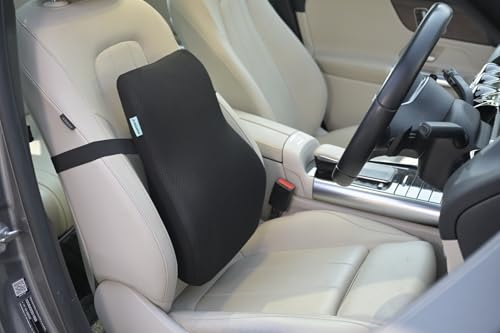 Image of Memory Foam Car Seat Cushion with Lumbar Support - Ergonomic Backrest for Upper, Middle & Lower Back Pain Relief | Posture Correction Chair Support for Car & Office Use | 17x15x5inch, Black