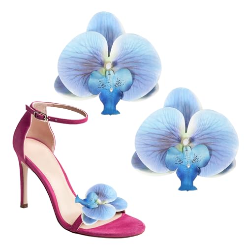 PATIKIL Flower Shoe Clips 2Pcs Removable Decorative Bow Shoe Clips Butterfly Orchid Accessories Fashion Charms for Women Wedding Party Beach Vacation High Heel Sandals Navy