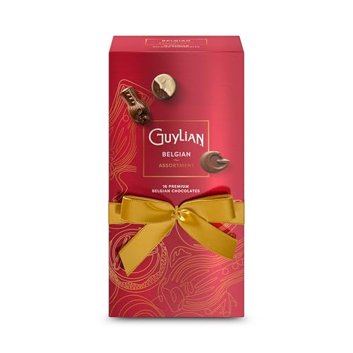 GuyLian Guylian Belgian Pralinen Schokolade Geschenkbox Rot – Mix aus edlen Chocolat (Fairtrade Kakao) - Ideale als Valentinstag & Osternest - mit Cappuccino, Karamell, Haselnuss, Trüffel uvm. - 180g - Produktansicht 3 | Belgische Pralinen