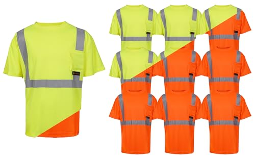 OrangeGear® Class 2 Short Sleeve High Visibility Reflective Moisture Wicking Lime T-Shirt - X-Large (10 Pack)