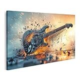 islandburner Prime Bild auf Leinwand Vivid und kraftvolle Explosion einer stilvollen schwarzen Rockgitarre Musikzimmer Musikinstrumentenladen Bilder Wandbilder Poster
