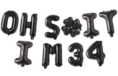 Image of Oh I'm 34! Latex Balloons 16 Inch Black Hallo Thirty four Cheers to 34 Years Old Theme Decor for Man Woman Happy 34th Birthday Party Photo Studio Prop Flag Decorations Favors Supplies