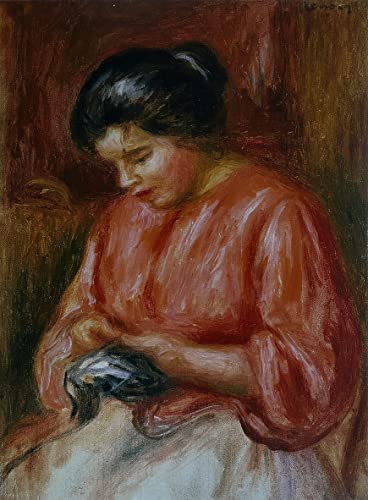 Impression d'art Jeune fille en rouge de Renoir sur toile haut de gamme 60x90cm