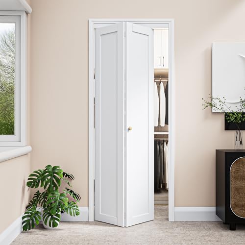 CRUTOP 30' x 80' Paintable Bifold Closet Door, Solid Core Pre-Assembled Panels with Water-Resistant Triple-Layer Painting, Build Quality (Double 78.5' High Panels&Hardware&Fascia&Knob)