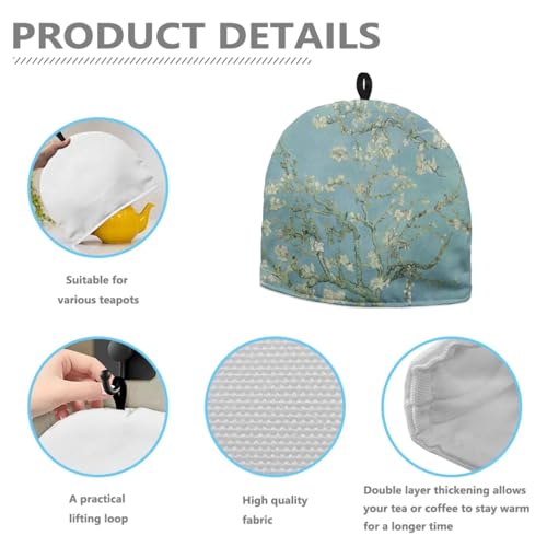 Image of Apricot Blossom Print Tea Cozy Creative Insulated Tea Cosy Extra Thick Home Kitchen Decoration Creative Gifts Dust Teapot Cover Kitchen Accessories for Travel