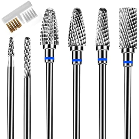 6Pcs Nail Drill Bits Set Professional, 3/32'' Electric Nail Drill Bits for Acrylic Gel Nails, Cuticle Nail Drill Bit Quick Gel Polish Remover Manicure Pedicure Tools with Cleaning Brush (Blue) Cover