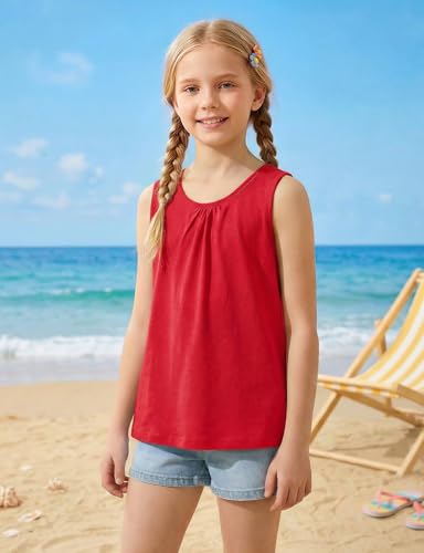 Image of Noomelfish Girls Criss Cross Back Tank Tops Soft Jersey Cotton Sleeveless Shirts (3-12 Years)