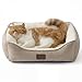 BEDSURE Katzenbett waschbar Katzen Bettchen - 51x41cm Katzenkorb Indoor mit Rutschfester Basis, quadratisches Hundebett für kleine Hunde mit weichem Rand, Kamel