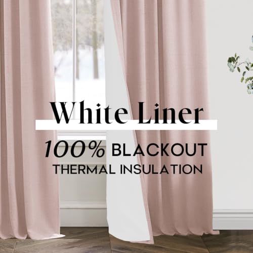 Nursery Curtains for Girls Room,Linen Black Out Back Tab Hooks Pleat Preppy Pink Blackout Curtains 2 Panels 63 Inch Length for Baby Teen Bedroom Dormitorio Dorm Short Window,Dusty Blush Pink - Image 6