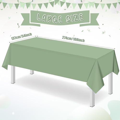Image of 32 Pack Sage Green Plastic Tablecloth for Rectangle Tables, Premium Decorative Sage Disposable Table Cloths for Parties, Rectangle Party Table Cover for Birthday Wedding Baby Shower Party, 54x108 Inch
