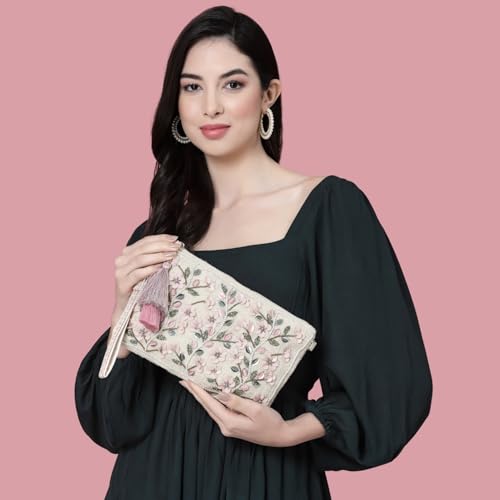Image of Anekaant Cotton Sling Bag - Boho Floral Bead Work, Handmade Ethnic Crossbody Bag for Women
