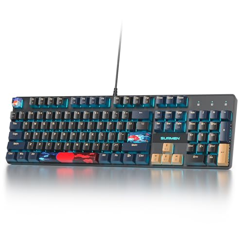 Image of Full Size Mechanical Keyboard, Creamy Keyboard with Number Pad, 104 Keys Wired Gaming Keyboard with Red Switch, RGB Backlit for PC Laptop