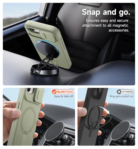 Image of SURITCH for iPhone 17e /16e Case with Magnetic Camera Slide Cover and Adjustable Kickstand, Compatible with MagSafe, Shockproof Bumper Case Slim Protective Cover 6.1 Inch,Green