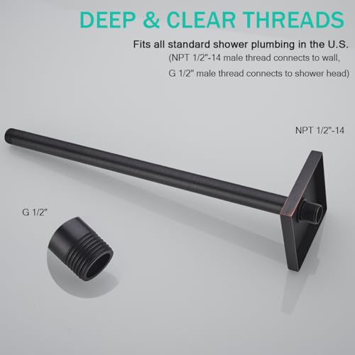 SEABEFORE Shower Arm with Flange,16 Inch Ceiling Mounted Fixed Shower Pipe,Bathroom Straight Rain Shower Replacement Arm,Universal Connection 1/2,Oil Rubbed Bronze Finish,SE-91038-16-ORB-SQ by SEABEFORE - Used condition - Image 5