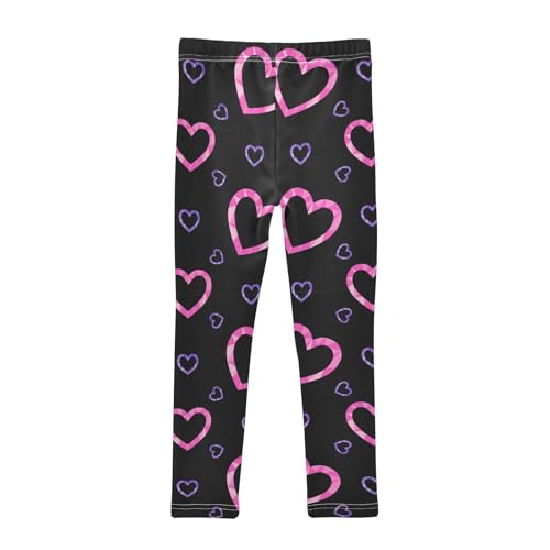 Wusikd Valentines Girls' Leggings Toddler Doodles Purple Pink Hearts Kids Yoga Pants Dance Active Tights 4T2