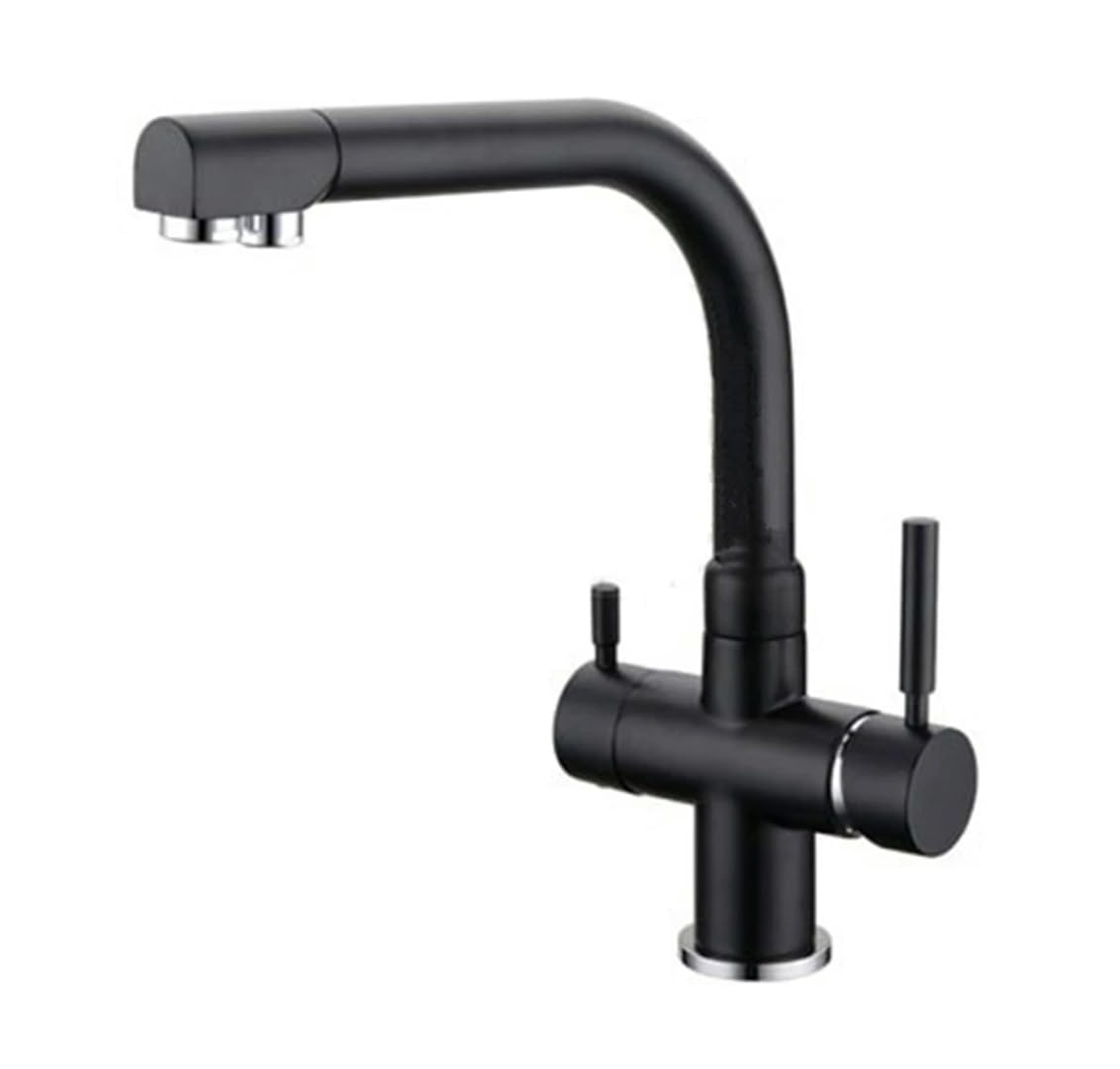 Solide Trois Voies Mat Noir/Blanc Évier Mélangeur Trois Voies Filtre à Eau Robinet Blanc, TOMRAIN, Noir,