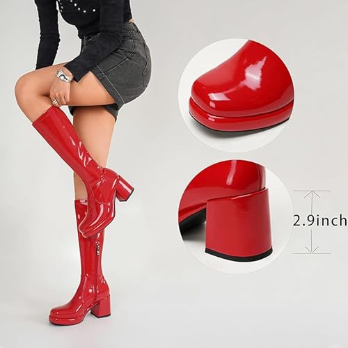 Image of LanreyTaley Elastic Women Knee High Boots Platform Chunky Heel Tall Boots Suede Dress Boots Side Zipper Stretch Boots Fall