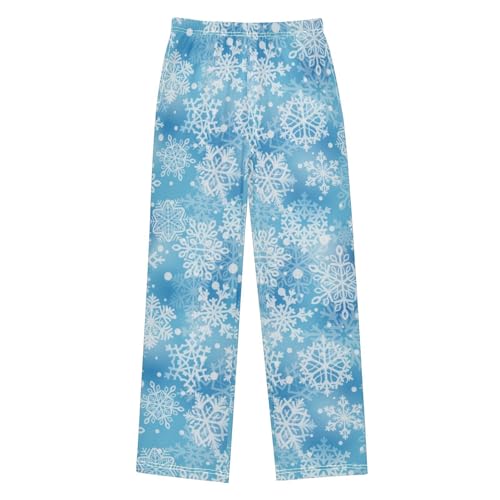 Winter Snowflake Boys Long Pants Soft Trousers Elastic Waist Kids Lounge Bottoms with Pockets S-XL