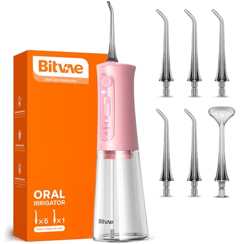Bitvae Water Dental Flosser Teeth Picks Cordless Portable Oral Irrigator Powerful and Rechargeable Oral Irrigator Brace Care IPX7 Waterproof Water Dental Picks for Cleaning Quartz Pink