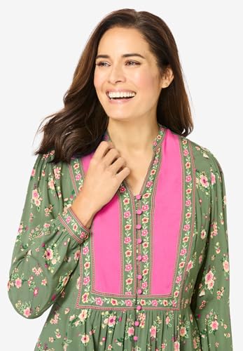 Woman Within Plus Size Button-Front Mixed Print Tunic4