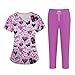 Women Scrubs Sets Nursing Scrubs Stretch High Waisted V Neck Top Jogger Multi Pocket Yoga Waistband Stretchy Essentials Pants Cute Print Comfy Tuck-in Cargo Comfortable Fitted
