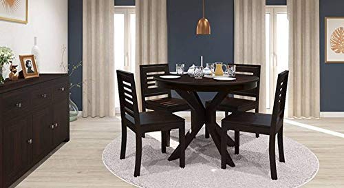 Krishna Wood Decor Mesa de comedor redonda de madera de teca maciza de Sheesham de 4 plazas con juegos de sillas, mesa de comedor redonda de madera de 4 plazas, juego de mesa de comedor de 4 plazas