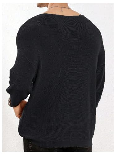 Verdusa Men's V Neck Drop Shoulder Lightweight Sweaters 3/4 Sleeve Knit Tops2
