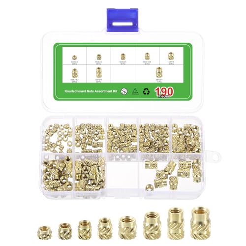 uxcell 190Pcs M3 M4 M5 Knurled Insert Nuts, Brass Knurled Threaded Embedment Nuts 3D Printing Brass Nuts for 3D Printing Parts Laptop Automotive Plastic Shell