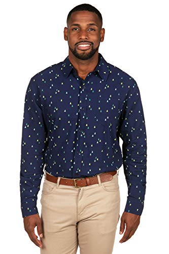 Tipsy Elves Long Sleeve Button Down Shirt for Men Tree Time Allover Christmas Tree Print and Pattern Size XX-Large