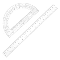 2 Packs 12 Inch Plastic Ruler and 6 Inch Protractor Set, Geometric Ruler Clear Math Geometry Tools Geometry Rulers Measuring Tool for School, Home, Office, Drawing Supplies