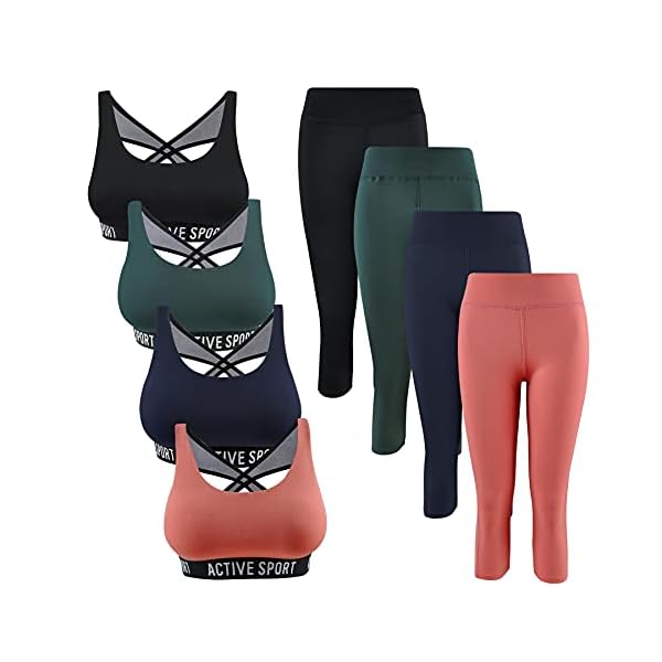 Womens-Sportswear-Set-Tracksuit-2-Pieces-Padded-Sports-Bra-and-34-Leggings-with-Pockets-Stretch-fit-Gym-Outfit Womens Sportswear Set 2 Piece Gym Outfit Padded Sports Bra and 3/4 Leggings with Pockets Stretch-fit Gym Clothes Italian Design (9672-Navy, S-M)