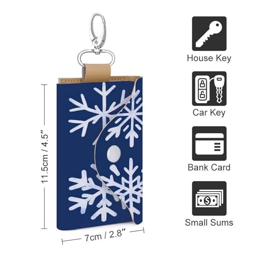 Snowflakes Simple Minimalistic Aesthetic Key Holder Bag PU Leather ID Card Holder Keychains Case Cover for Men Women2