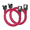 BolAAzuL Cable SATA III de ángulo recto a recto, paquete de 2 cables de datos SATA rojos cortos de 90 grados, 6 Gbps, sin enredos, cable SATA de 1.3 pies, 7 pines con pestillo de bloqueo para disco