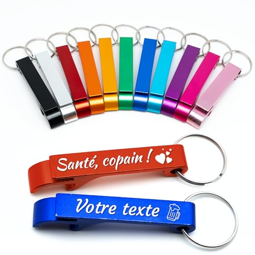 Lot de 25 Décapsuleurs porte-clés personnalisés en métal - Texte, icônes et décorations personnalisables, prénom, cadeau invités mariage, décapsuleur...