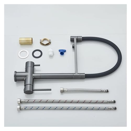 Grifo de cocina fregadero agua fría caliente y salida de agua pura para beber oro cepillado 8
